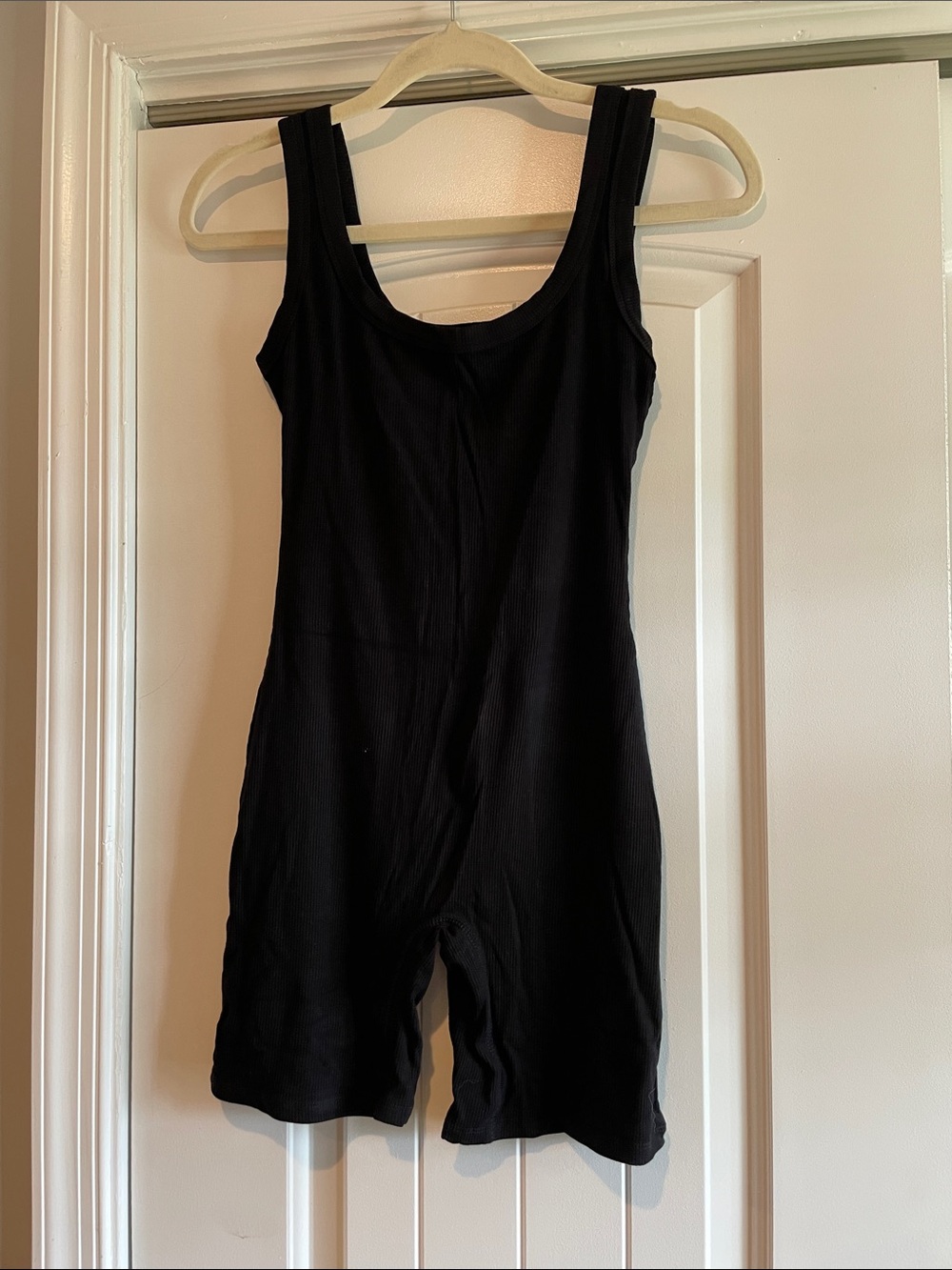 Black Ribbed Sleeveless Romper